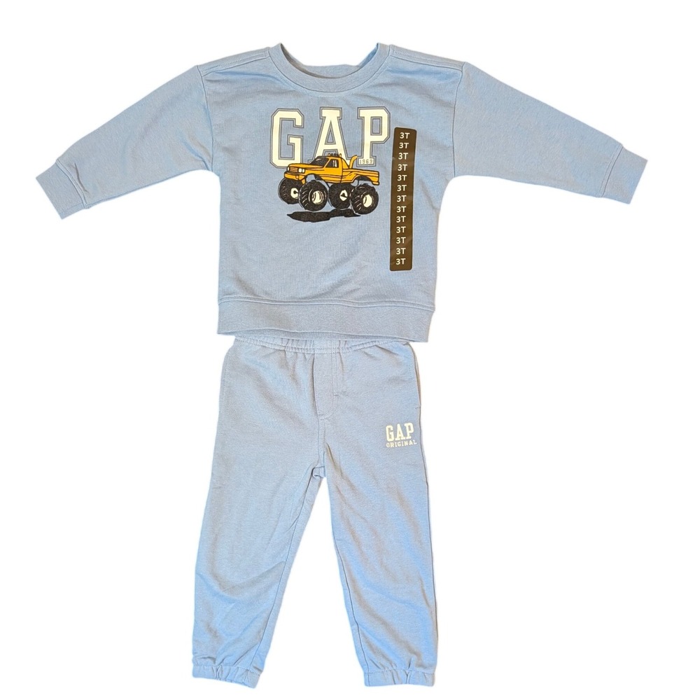 Gap Kids Toddler 3T Monster Truck Sweatshirt and Joggers Set Light Blue NEW